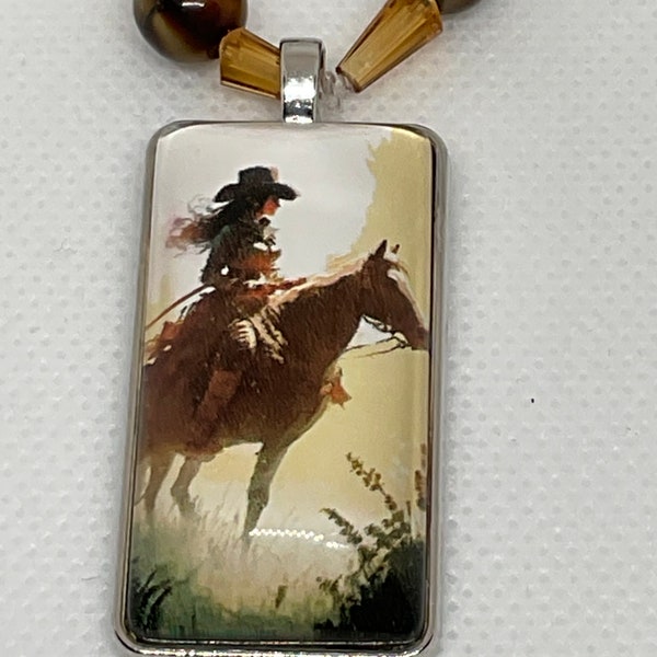 Rearview mirror Cowgirl sitting on her horse