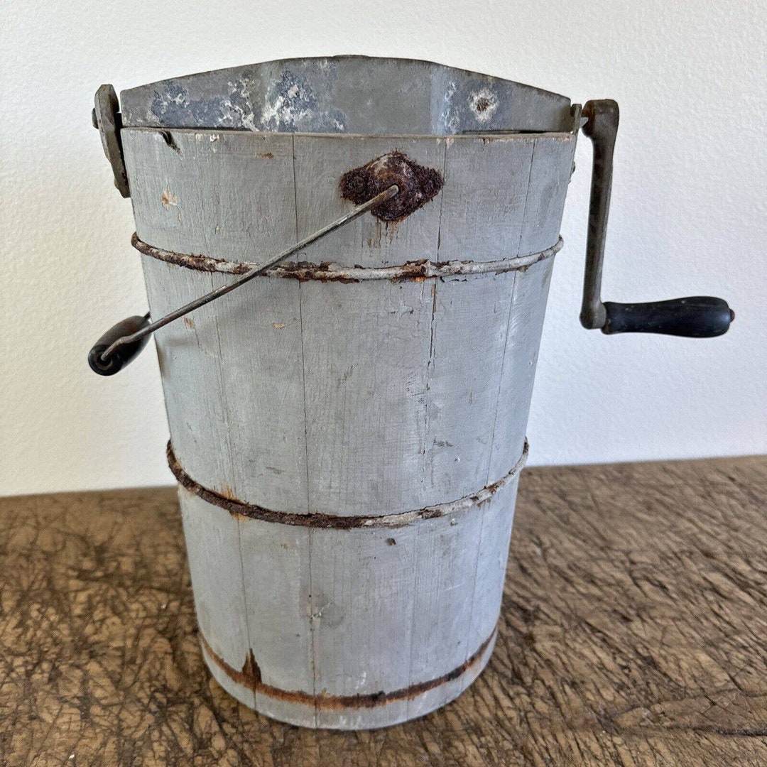 Vintage 4 Quart Ice Cream Freezer Maker Hand Crank Wooden Pail Etsy