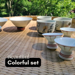 Japanese Porcelain Dinnerware Set – 3 Cups, 3 Rice Bowls & 4 Sauce Dishes – Unique Artisan Design – Vintage Japan Tableware Set