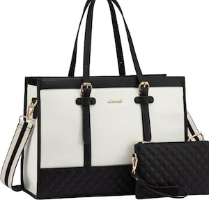 Bolso para computadora portátil QueenLine de 17,3 pulgadas, de lona, de gran capacidad, con cartera de mano, bolso para computadora, maletín de negocios para oficina