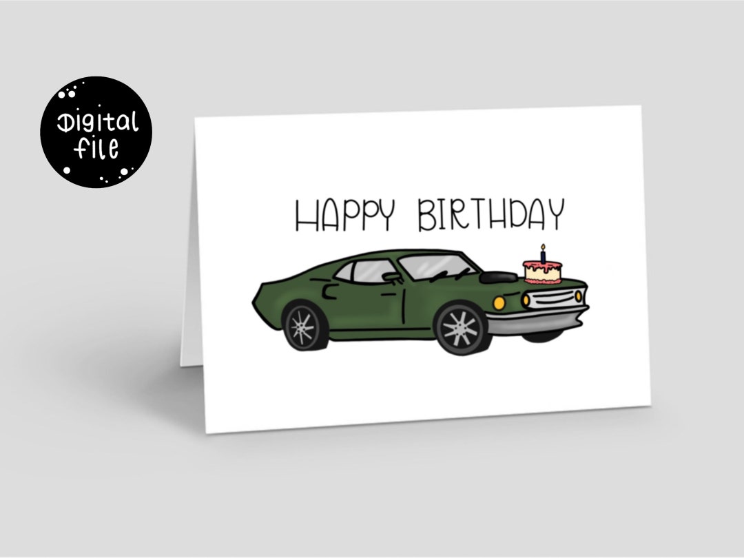 Printable Classic Car happy Birthday Card Etsy