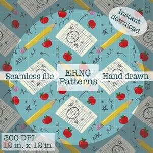 Back To School Seamless Pattern 300 DPI Instant Digital Download