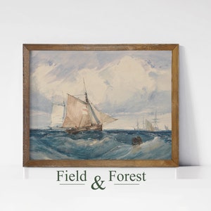 Maritime Malerei DIGITALER Download | Druckbare Kunst für Küsten Wohnzimmer | Neutrales Farbschema Strandhaus Dekor | Aquarellmalerei