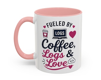 Caneca Coffee Logs Love | Caneca com estampa de engenheiro de tecnologia