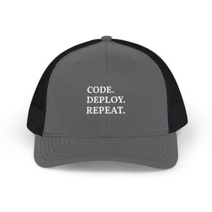 Code Deploy Repeat Snapback Cap | Developer Trucker Hat, Programmer Typography image 7