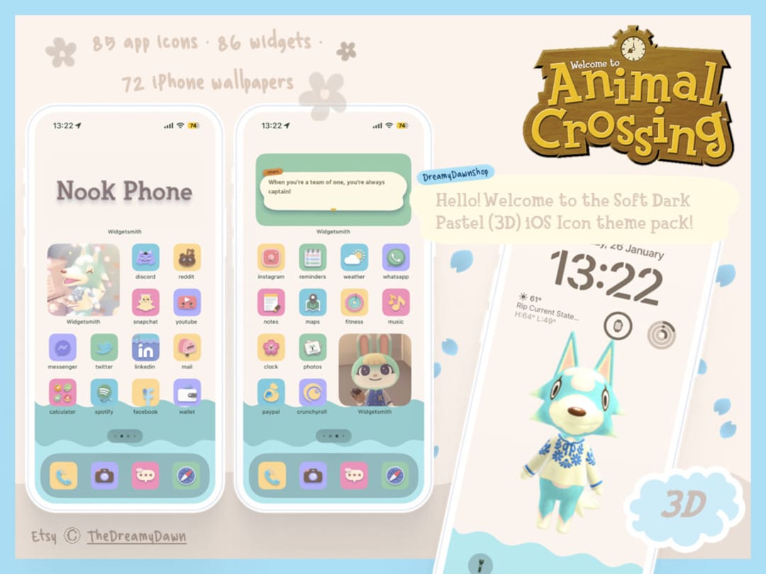 Cute Soft 3D Dark Pastel Animal Crossing Ios Icons Widgets Etsy