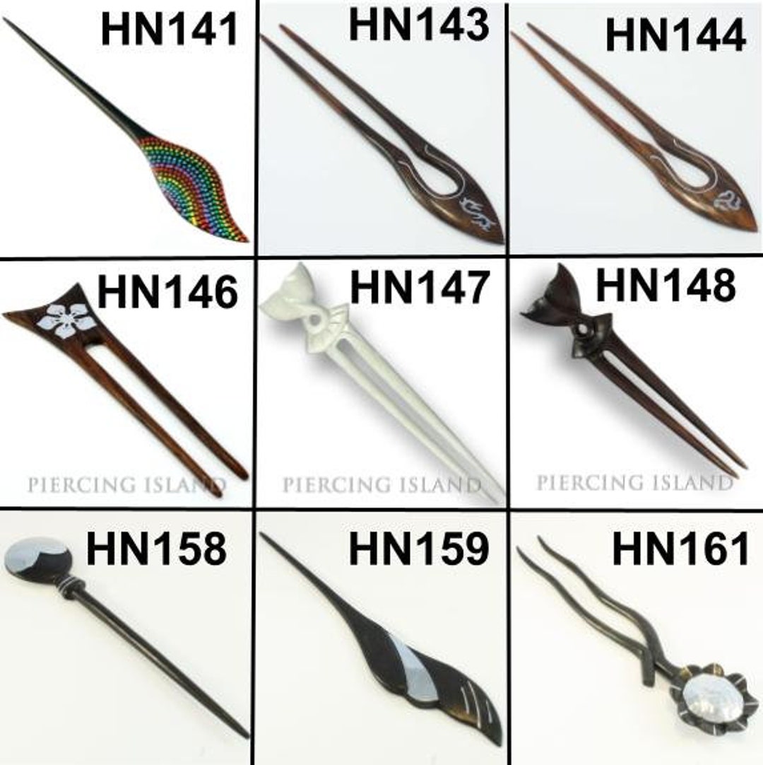 Maori Razor Design Hair HN141-161 Two Pronged Hair Pin, Hand Painted Designs, Maori, Aboriginal ...