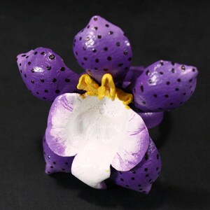 AR120 realistic orchid ring, adjustable, flower, hand painted, handmade, cute, intricate, orchid, purple, pink, orange, black, costume