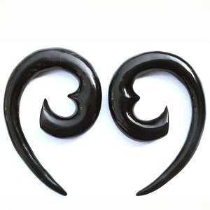137 One pair of organic buffalo horn gauge earrings with spirals tapers piercings unique handmade