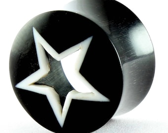 281 Buffalo Horn plugs Gauges Pair Carved Earrings Piercings Handmade Organic tunnels spirals star