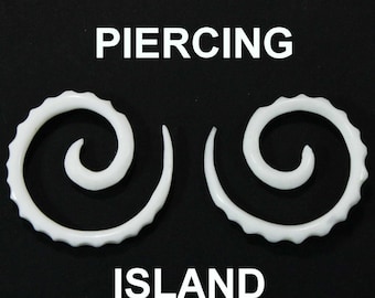 287 Tribal BONE Ear Gauge Pair Carved Earrings Piercing Handmade Hook Organic Stretch