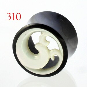 310 Buffalo Horn plugs Mother of Pearl carved swirl Gauges Pair  Earrings Piercings  Organic tunnels spirals