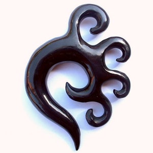 138 One pair of organic buffalo horn gauge earrings with spirals tapers piercings unique handmade