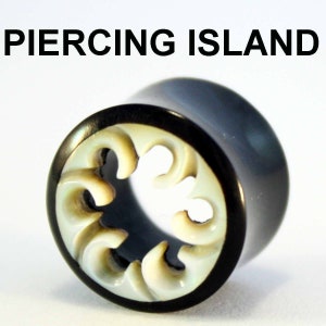 296 Buffalo Horn plugs Mother of Pearl carved swirl Gauges Pair  Earrings Piercings  Organic tunnels spirals