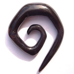 131 One pair of organic buffalo horn gauge earrings with spirals tapers piercings unique handmade
