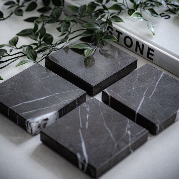 4” x 4” NATURAL STONE COASTERS | Set of 4 | Pietra Gray  | Gray-Brown Marble