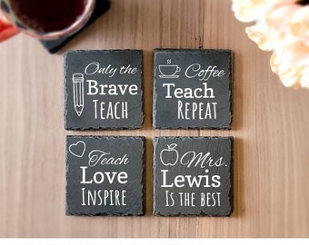 Teacher Gift, Teacher's custom gift, Custom Engraved Slate Coasters (Set of 4), Engraved coasters, teacher coasters