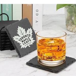 Toronto Maple Leafs Geschenk, Toronto Maple Leafs Untersetzer, individuell gravierte Schieferuntersetzer (4er Set), personalisierte Untersetzer, NHL Geschenk