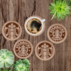 Starbucks Gift, Starbucks Coaster, Starbucks Lover, Drink Coasters, Custom Engraved plywood Coasters (Set of 4), Housewarming Gift