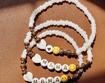 Happy Mama Bracelet | Smiley Bracelet | Neutral Mama Bracelet - Etsy