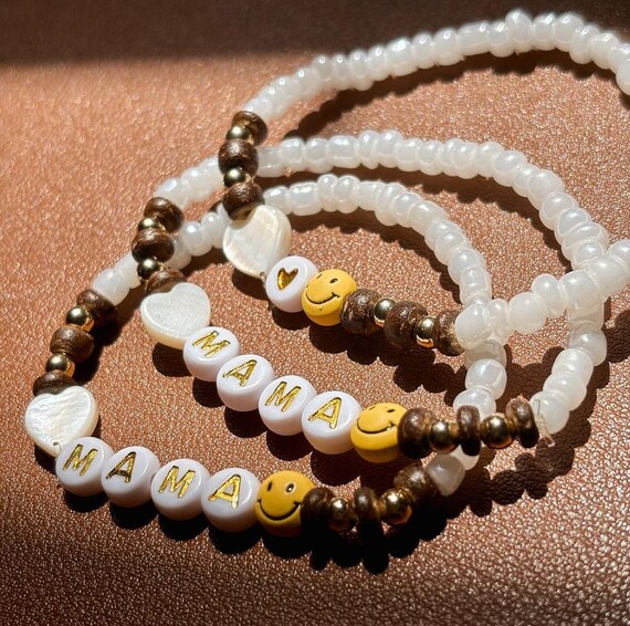 Happy Mama Bracelet | Smiley Bracelet | Neutral Mama Bracelet - Etsy