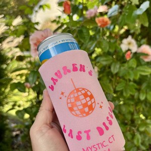 LAST DISCO Bachelorette Themed Slim Can Coolers