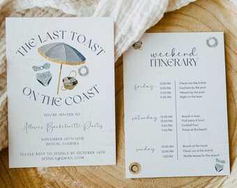 Coastal Bachelorette 30A Party Invitation & Itinerary Template, Last Toast On The Coast, Coastal Grandma, Beach Bachelorette Party, Digital