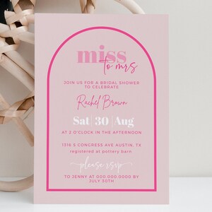 pink modern bridal shower invitation hot pink bridal shower template miss to mrs bridal shower pink invitation arch bridal shower invitation