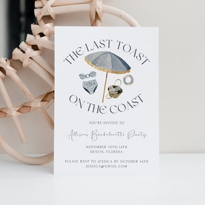 Coastal Bachelorette 30A Party Invitation & Itinerary Template, Last Toast On The Coast, Coastal Grandma, Beach Bachelorette Party, Digital