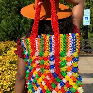 Women&#39;s casual Handmade Shoulder threaded bag | handmade crochet shoulder bag | shoulder bag for her| multicolor bag | colorful