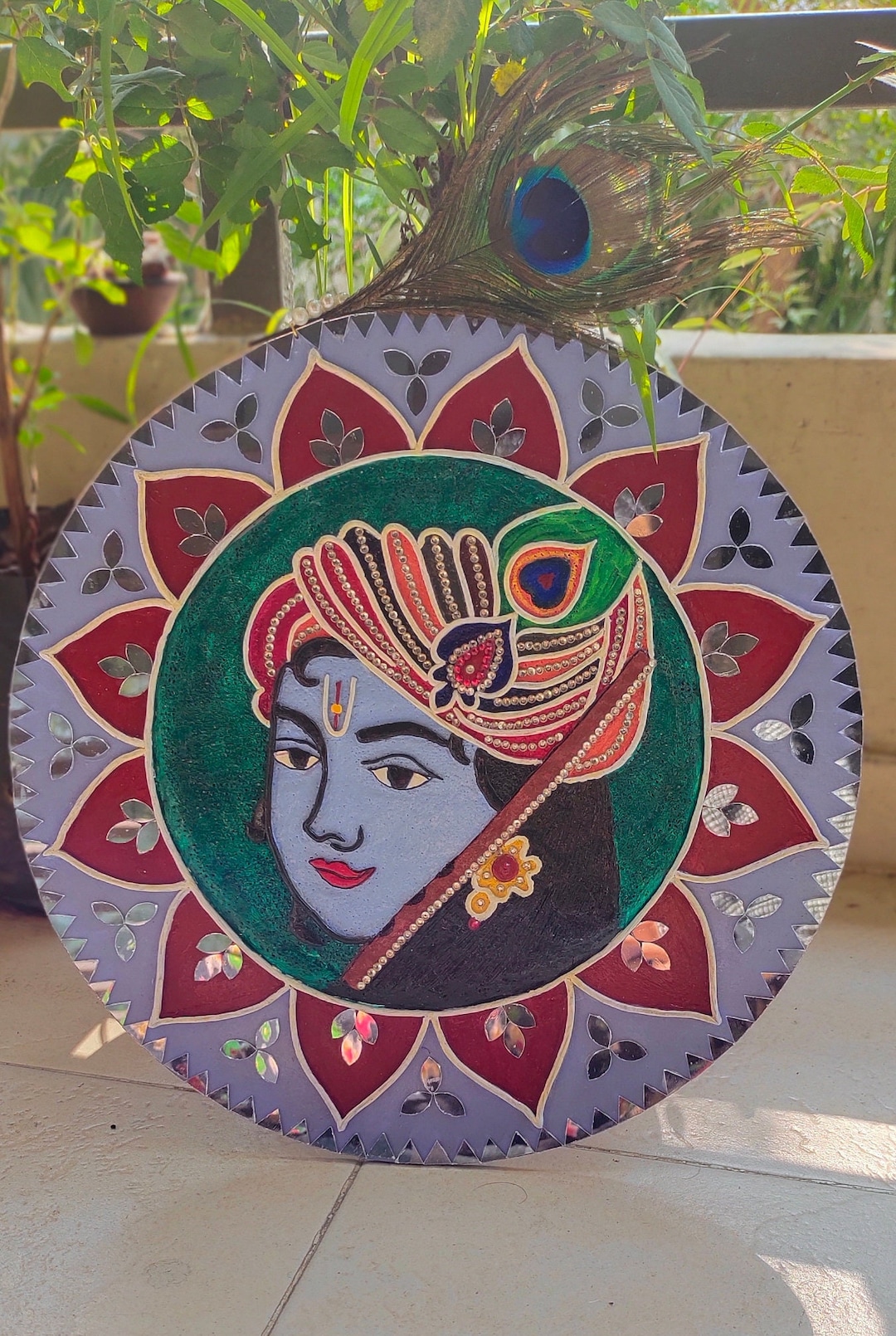 Handmade Krishna Lippan Art Wall Hanging, Clay Art Wall Decor on MDF