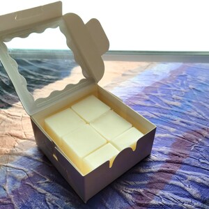 K&ouml;nnte beinhalten: Eine wei&szlig;e Box mit einem durchsichtigen Deckel, die neun wei&szlig;e Wachsschmelzen enth&auml;lt. Die Box ist ge&ouml;ffnet und die Wachsschmelzen sind im Inneren sichtbar.