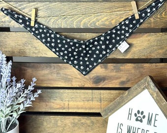 Dog Bandana / Paw Prints Tie On Dog Bandana / Plaid Pet Bandana / Reversible dog scarf / 10% helps rescue pups / Extra Small / Small
