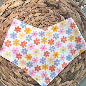 Dog Bandana / Tie On Bandana with Boho Flowers / Retro Pet Bandana for dogs / Reversible Dog Scarf / 10% Helps Rescue Pups / Extra Small