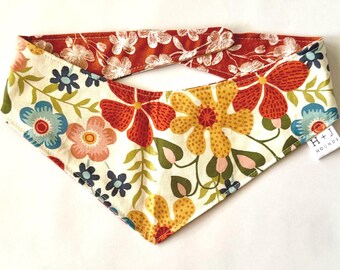Fall Flowers Dog Bandana / Tie On Bandana / Boho Pet Bandana for dogs / Reversible Autumn Dog Scarf / 10% helps rescue pups / Small / Medium