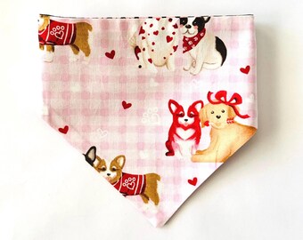 Valentines Day Pet Bandana / Sweet Hearts Dog Scarf / Furry Valentine Dog Scarf / Reversible Scrunchie Style / 10% Helps Rescue Pups / Small