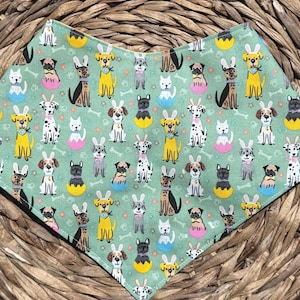 Dog Bandana / Easter Tie On Dog Bandana / Spring Pet Bandana for dogs / Reversible Dog Scarf / 10% helps rescue pups / Medium / Large
