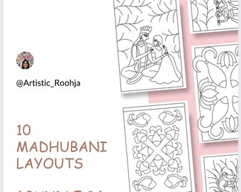 Madhubani painting layouts, Madhubani painting outlines, Downloadable madhubani painting layouts