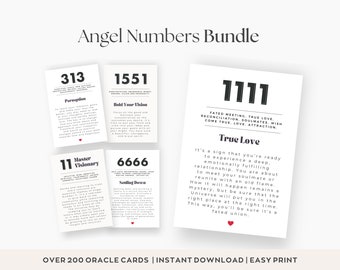 Angel Numbers & Love Angel Numbers, Oracle Cards Bundle, Printable oracle and affirmation cards, Angel Numbers Cheat Sheet, Destiny Matrix