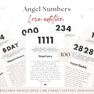 Angel Number Oracle Cards, Printable Love Affirmation Cards, Manifestation, Law of Attraction, Love Reading, Love Messages, Printable Cards
