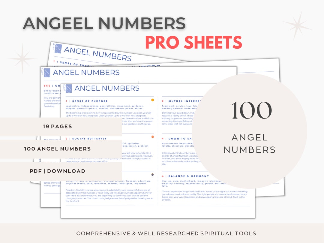 Angel Numbers Cheat Sheet Angel Number Meanings 100 Angel Etsy