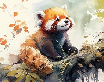 Impressão digital em aquarela do Panda Vermelho - Adicione um toque de fofura às suas paredes
