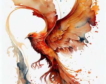 Impressão digital em aquarela Phoenix - Adicione um toque de beleza às suas paredes