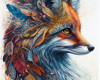Impressão digital de arte Feather Fox: Traga para casa seu animal espiritual