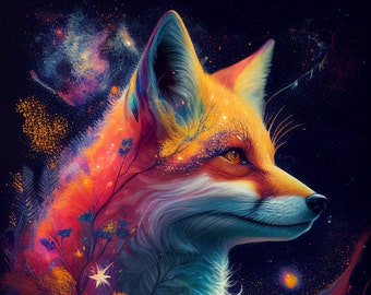 Impressão de arte digital Cosmic Fox: Traga as estrelas para casa