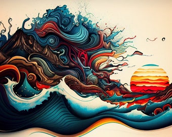 Impressão digital abstrata: ondas estilo caneta-tinteiro