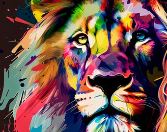 Pop Art Lion Digital Print: Roar with Style