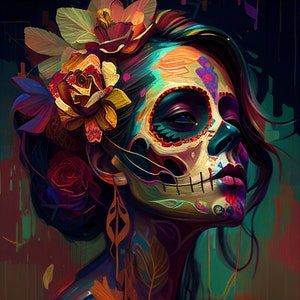 Comemore a vida e a morte com uma impressão digital feminina do Dia de los Muertos!