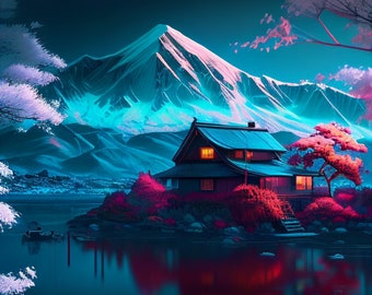 Ilumine seu espaço com uma impressão digital de paisagem japonesa neon!