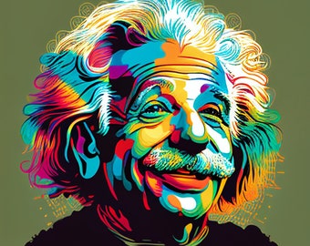 O gênio encontra a arte pop digital: pôster impresso de Albert Einstein